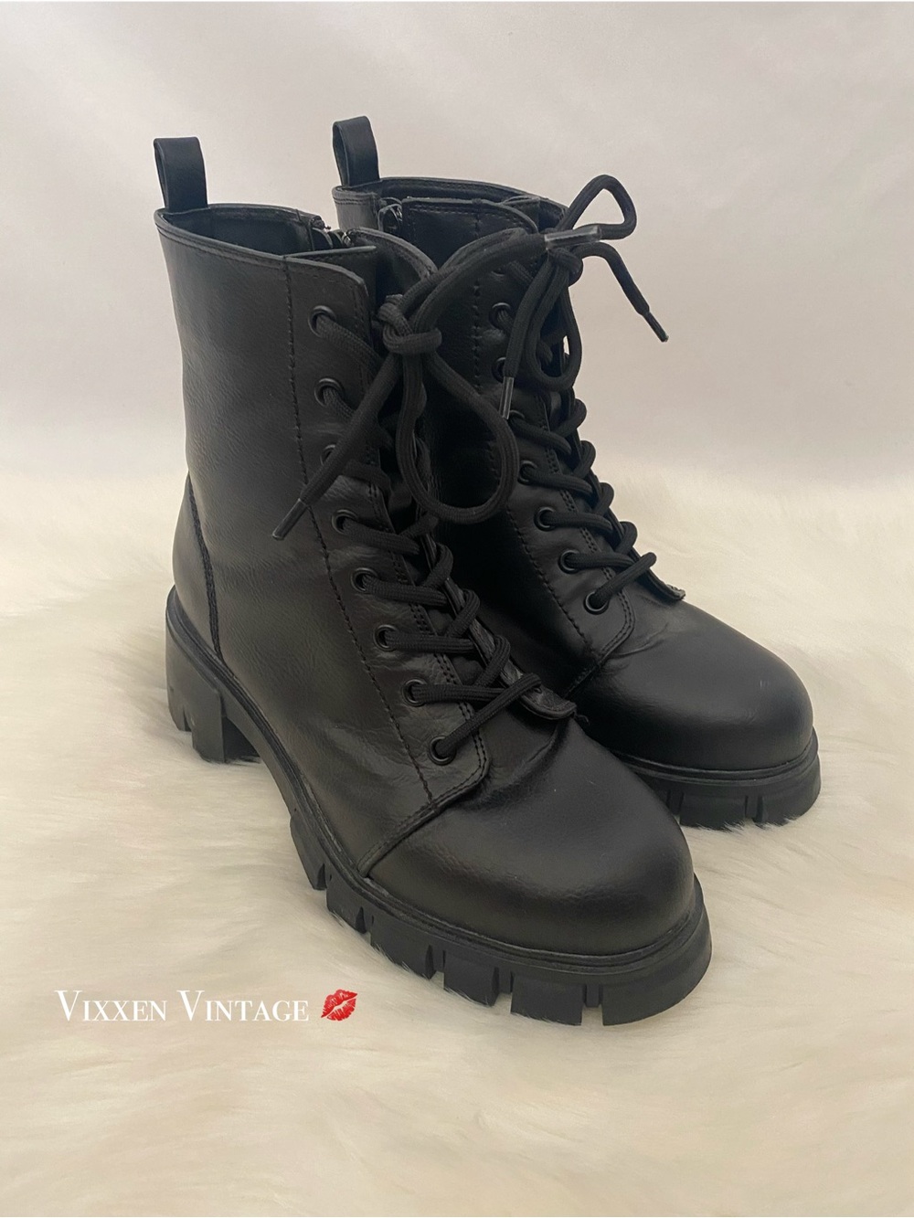 MIA FAUX LEATHER ‘TAUREN’ LUG SOLE COMBAT BOOTS IN BLACK